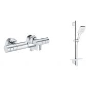 Zestaw Grohe Grohtherm 800 Cosmopolitan bateria wannowo-prysznicowa termostatyczna z zestawem prysznicowym Vitalio SmartActive 130 Cube chrom (34766000, 26596000)