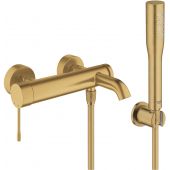Zestaw Grohe Essence bateria wannowo-prysznicowa ścienna z kompletem prysznicowym Brushed Cool Sunrise (33624GN1, 28362GL1, 27074GN0, 27400GN0)