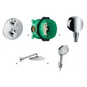 Hansgrohe Raindance Select S PowderRain zestaw prysznicowy podtynkowy z baterią termostatyczną Ecostat, deszczownicą i kompletem natryskowym chrom 52056499 (15758000, 01800180, 27453000, 27607000, 27669000)