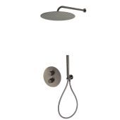Zestaw Oltens Katla bateria podtynkowa termostatyczna z deszczownicą 30 cm Vindel i kompletem prysznicowym Ume grafit 36608400