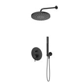Zestaw Oltens Molle bateria wannowo-prysznicowa podtynkowa z deszczownicą 25 cm Pluva i słuchawką prysznicową Ume czarny mat 36639300