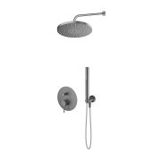 Zestaw Oltens Molle bateria wannowo-prysznicowa podtynkowa z deszczownicą 25 cm Pluva i słuchawką prysznicową Ume grafit 36639400