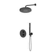 Zestaw Oltens Katla bateria podtynkowa termostatyczna z deszczownicą 25 cm Pluva i słuchawką prysznicową Ume czarny mat 36647300