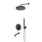 Zestaw Oltens Molle bateria podtynkowa z wylewką wannową z deszczownicą 25 cm Pluva i słuchawką prysznicową Ume czarny mat 36652300