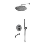 Zestaw Oltens Molle bateria podtynkowa z wylewką wannową z deszczownicą 30 cm Alvo i słuchawką prysznicową Ume grafit 36653400