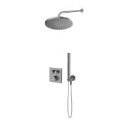 Zestaw Oltens Onega (S) bateria wannowo-prysznicowa podtynkowa termostatyczna z deszczownicą 25 cm Pluva i kompletem prysznicowym Ume grafit 36657400