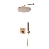 Zestaw Oltens Onega (S) bateria wannowo-prysznicowa podtynkowa termostatyczna z deszczownicą 30 cm Alvo i kompletem prysznicowym Ume miedź szczotkowana 36658610