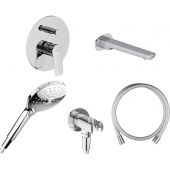 Zestaw Oltens Vernal bateria wannowo-prysznicowa podtynkowa z kompletem natryskowym i wylewką chrom (34104100, 37100100, 39304100, 37200100, 39102100)