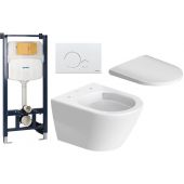 Zestaw Duravit D-Neo Compact miska WC Rimless WonderGliss z deską wolnoopadającą i stelaż podtynkowy DuraSystem z przyciskiem białym (25880900001, 0021690000, WD1029000000, WD5010011000)