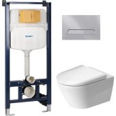 Zestaw Duravit DuraSystem stelaż podtynkowy z przyciskiem spłukującym chrom połysk i miską WC Rimless D-Neo z deską wolnoopadającą (WD102900000, WD5009021000, 45770900A1)