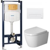 Zestaw Duravit DuraSystem stelaż podtynkowy z przyciskiem spłukującym białym i miską WC Rimless ME by Starck z deską wolnoopadającą (WD102900000, WD5009011000, 45300900A1)