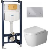 Zestaw Duravit DuraSystem stelaż podtynkowy z przyciskiem spłukującym chrom połysk i miską WC Rimless ME by Starck z deską wolnoopadającą (WD102900000, WD5009021000, 45300900A1)