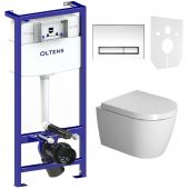 Zestaw Duravit ME by Starck miska WC Rimless wisząca z deską wolnoopadającą i stelaż podtynkowy Oltens Triberg Torne 5w1 z przyciskiem spłukującym chrom błyszczący (2530090000, 0020190000, 58300100)