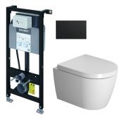 Zestaw Duravit DuraSystem stelaż podtynkowy z przyciskiem spłukującym czarny mat i miską WC Rimless ME by Starck z deską wolnoopadającą (WD1011000000, WD5001031000, 45300900A1)