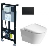 Zestaw Duravit DuraSystem stelaż podtynkowy z przyciskiem spłukującym czarny mat i miską WC Rimless D-Neo z deską wolnoopadającą (WD1011000000, WD5001031000, 45770900A1)