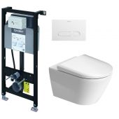 Zestaw Duravit DuraSystem stelaż podtynkowy z przyciskiem spłukującym białym i miską WC Rimless D-Neo z deską wolnoopadającą (WD1011000000, WD5001011000, 45770900A1)