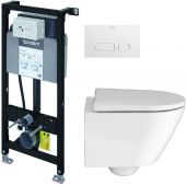 Zestaw Duravit DuraSystem stelaż podtynkowy z przyciskiem spłukującym białym i miską WC Rimless D-Neo Compact z deską wolnoopadającą (WD1011000000, WD5001011000, 45880900A1)