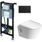 Zestaw Duravit DuraSystem stelaż podtynkowy z przyciskiem spłukującym czarny mat i miską WC Rimless D-Neo Compact z deską wolnoopadającą (WD1011000000, WD5001031000, 45870900A1)