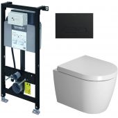 Zestaw Duravit DuraSystem stelaż podtynkowy z przyciskiem spłukującym czarny mat  i miską WC Rimless HygieneGlaze ME Be Starck z deską wolnoopadającą (WD1011000000, WD5001031000, 2530092000, 0020190000)