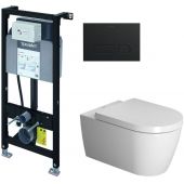 Zestaw Duravit DuraSystem stelaż podtynkowy z przyciskiem spłukującym czarny mat i miską WC Rimless HygieneGlaze ME Be Starck z deską wolnoopadającą (WD1011000000, WD5001031000, 2529092000, 0020090000)