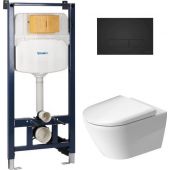 Zestaw Duravit DuraSystem stelaż podtynkowy z przyciskiem spłukującym czarny mat i miską WC Rimless D-Neo z deską wolnoopadającą (WD102900000, WD5009031000, 45770900A1)