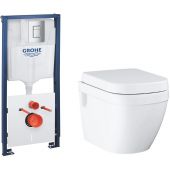 Zestaw Grohe Solido stelaż podtynkowy WC z przyciskiem Even chrom i miska WC Euro Ceramic z deską wolnoopadającą (39930000, 39703000)