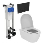 Zestaw Ideal Standard i.Life O combi-Pack miska WC z deską wolnoopadającą i stelaż podtynkowy z przyciskiem spłukującym czarnym ( E233267, T572501, R0121A6)