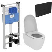 Zestaw Ideal Standard i.Life O combi-Pack miska WC z deską wolnoopadającą i stelaż podtynkowy z przyciskiem spłukującym czarnym (R020467, T572501, R0121A6)