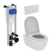 Zestaw Ideal Standard i.Life O combi-Pack miska WC z deską wolnoopadającą i stelaż podtynkowy z przyciskiem spłukującym chrom (E233267, T572501, R0121AA)