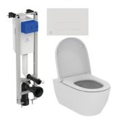 Zestaw Ideal Standard i.Life O combi-Pack miska WC z deską wolnoopadającą i stelaż podtynkowy z przyciskiem spłukującym białym (E233267, T572501, R0121AC)