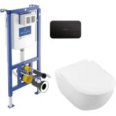 Zestaw Villeroy & Boch Subway 2.0 Combi-Pack stelaż podtynkowy miska WC wisząca z deską i przycisk czarny (92242700, 5614R2R1, 922490AN)