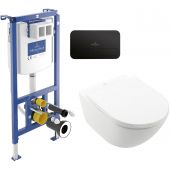 Zestaw Villeroy & Boch Subway 3.0stelaż podtynkowy miska WC wisząca z deską i przycisk czarny mat (92242700, 4670TSR1, 922490AN)