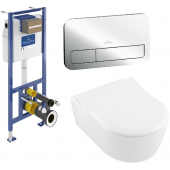 Zestaw Villeroy & Boch Avento miska WC z deską i stelaż z przyciskiem chrom (92099600, 5656R001, 9M87S101, 92249061)