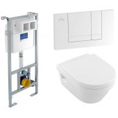 Zestaw Villeroy & Boch Architectura combi-Pack miska WC bezkołnierzowa wisząca z deską wolnoopadającą Weiss Alpin i stelaż podtynkowy ViConnect z przyciskiem spłukującym białym (5684HR01, 92214200, 92214368)