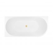 Zestaw Oltens Delva wanna wolnostojąca 150x75 cm narożna lewa z pokrywą korka biały połysk/złoto szczotkowane (11007000, 09002810)