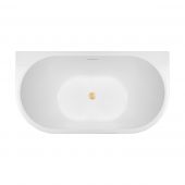 Zestaw Oltens Delva wanna przyścienna 150x70 cm owalna z pokrywą korka biały połysk/złoto szczotkowane (12018000, 09002810)