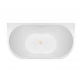 Zestaw Oltens Delva wanna przyścienna 150x70 cm owalna z pokrywą korka biały połysk/złoty połysk (12018000, 09002800)