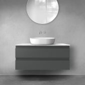 Zestaw Oltens Vernal szafka 100 cm podumywalkowa wisząca z blatem Tera grafit mat/jasny marmur 68724400