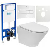 Zestaw Roca Gap Round Compacto miska WC wisząca Rimless z deską sedesową wolnoopadającą i stelaż podtynkowy Duplo One z przyciskiem spłukującym PL1 białym (A34H0N3000, A890070020, A890195000, A890063000)