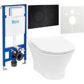 Zestaw Roca Nexo miska WC wisząca Rimless z deską sedesową wolnoopadającą i stelaż podtynkowy Duplo One z przyciskiem spłukującym PL10 czarny mat (A34H64L000, A890070020, A890189206, A890063000)