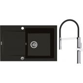 Zestaw Oltens Gravan zlewozmywak granitowy 1-komorowy 79x50 cm z baterią kuchenną Borga czarny mat/chrom (72100300, 35207100)