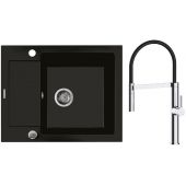Zestaw Oltens Gravan zlewozmywak granitowy 1-komorowy 62x50 cm z baterią kuchenną Broga czarny mat/chrom (72102300, 35207100)