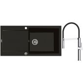 Zestaw Oltens Gravan zlewozmywak granitowy 1-komorowy 100x50 cm z baterią kuchenną Broga czarny mat/chrom (72101300, 35207100)
