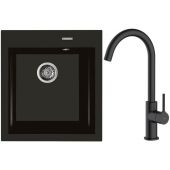 Zestaw Oltens Gravan zlewozmywak granitowy 1-komorowy 47x51,5 cm z baterią kuchenną Skafta czarny mat (72001300, 35206300)