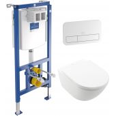 Zestaw Villeroy & Boch Subway 3.0 combi-Pack miska WC wisząca z deską wolnoopadającą Weiss Alpin i stelaż podtynkowy ViConnect z przyciskiem spłukującym chrom błyszczący (4670TS01, 92246100, 92249061)