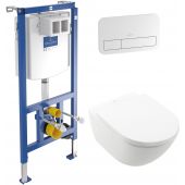 Zestaw Villeroy & Boch Subway 3.0 combi-Pack miska WC wisząca z deską wolnoopadającą Weiss Alpin i stelaż podtynkowy ViConnect z przyciskiem spłukującym białym (4670TS01, 92246100, 92249068)