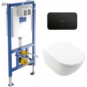 Zestaw Villeroy & Boch Subway 3.0 combi-Pack miska WC wisząca z deską wolnoopadającą Weiss Alpin i stelaż podtynkowy ViConnect z przyciskiem spłukującym czarny mat (4670TS01, 92246100, 922490AN)