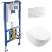 Zestaw Villeroy & Boch Subway 3.0 combi-Pack miska WC wisząca z deską wolnoopadającą Weiss Alpin i stelaż podtynkowy ViConnect z przyciskiem spłukującym chrom błyszczący (4670TSR1, 92246100, 92249061)