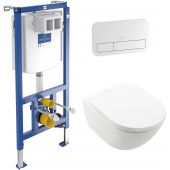 Zestaw Villeroy & Boch Subway 3.0 combi-Pack miska WC wisząca z deską wolnoopadającą Weiss Alpin i stelaż podtynkowy ViConnect z przyciskiem spłukującym białym (4670TSR1, 92246100, 92249068)