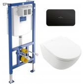 Zestaw Villeroy & Boch Subway 3.0 combi-Pack miska WC wisząca z deską wolnoopadającą Weiss Alpin i stelaż podtynkowy ViConnect z przyciskiem spłukującym czarny mat (4670TSR1, 92246100, 922490AN)